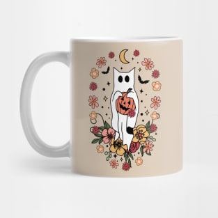 Cottagecore Boho Hippie Ghost Cat with Flowers Mug